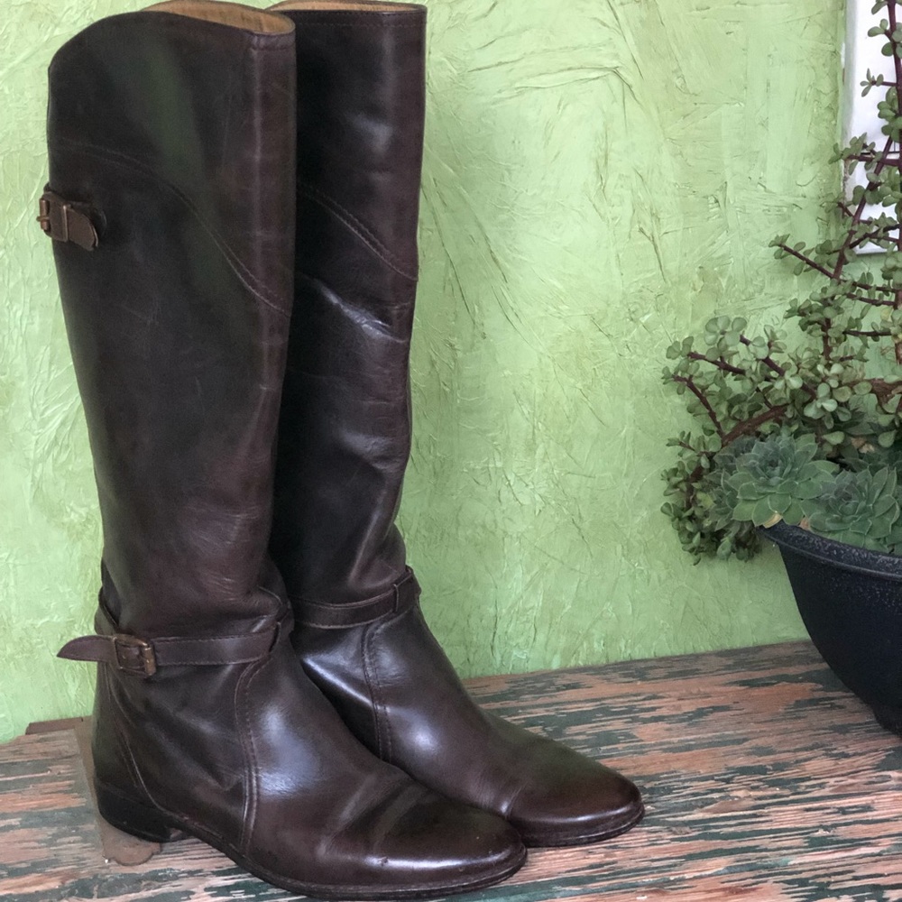 Frye double buckle knee boots